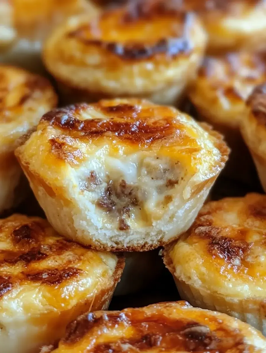 A close-up of a baked pastry with a golden, crispy top and a filling of meat and cheese, surrounded by similar pastries.
