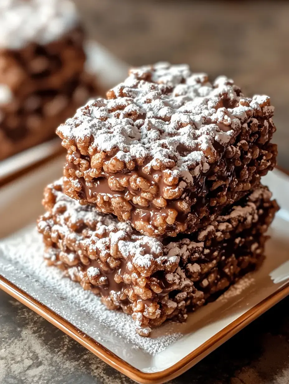 A pile of chocolate-covered rice snacks with sugar coating on a white dish.