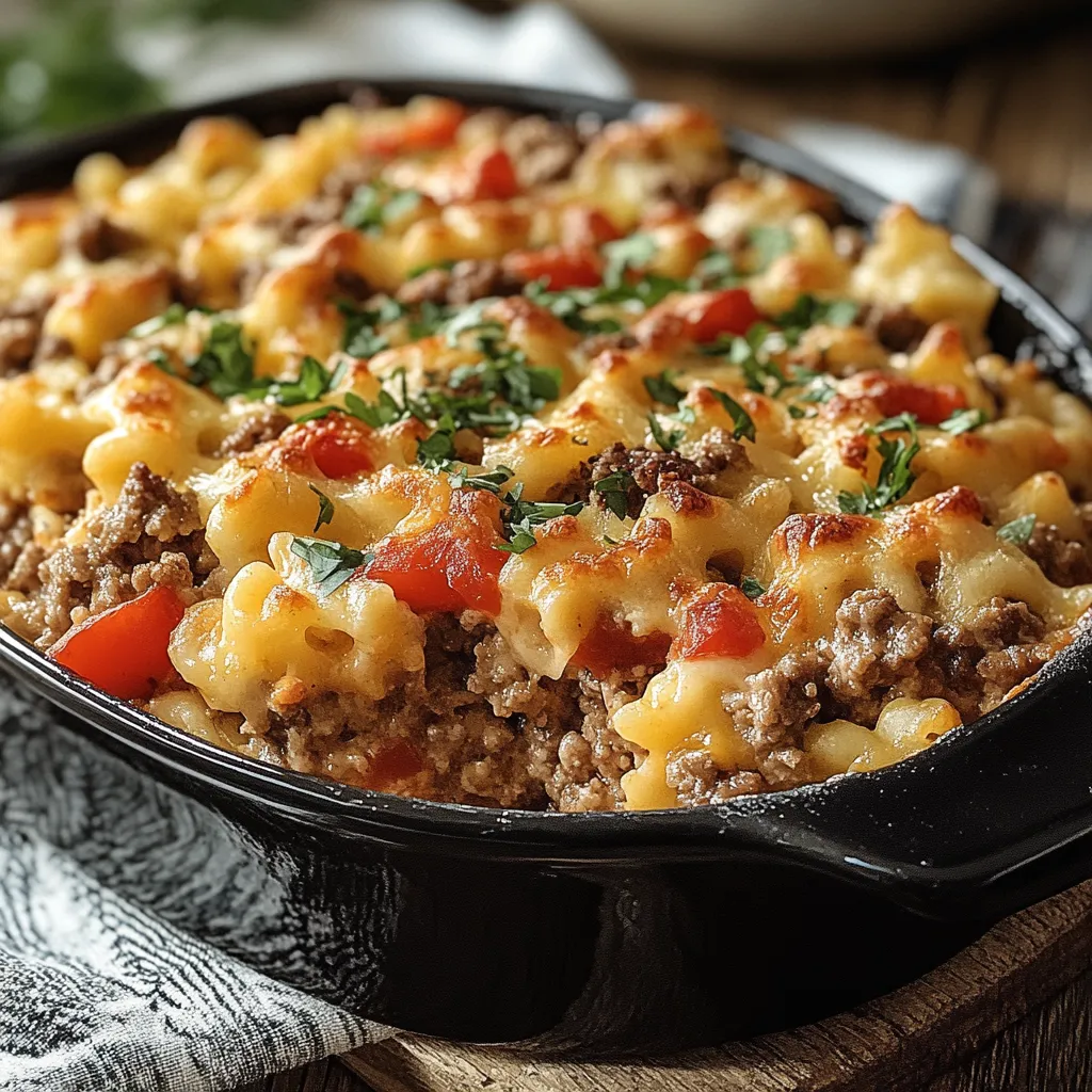A tasty ground beef dish with melted cheese and noodles, ready in minutes for a satisfying family dinner.