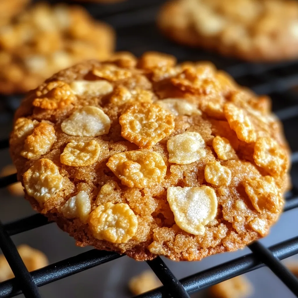 Delicious peanut butter cornflake clusters on a serving dish, showing their crunchy texture and golden appearance.