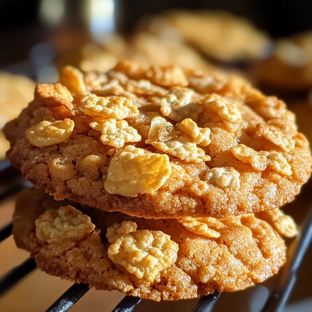Tasty peanut butter cornflake treats shown up close.