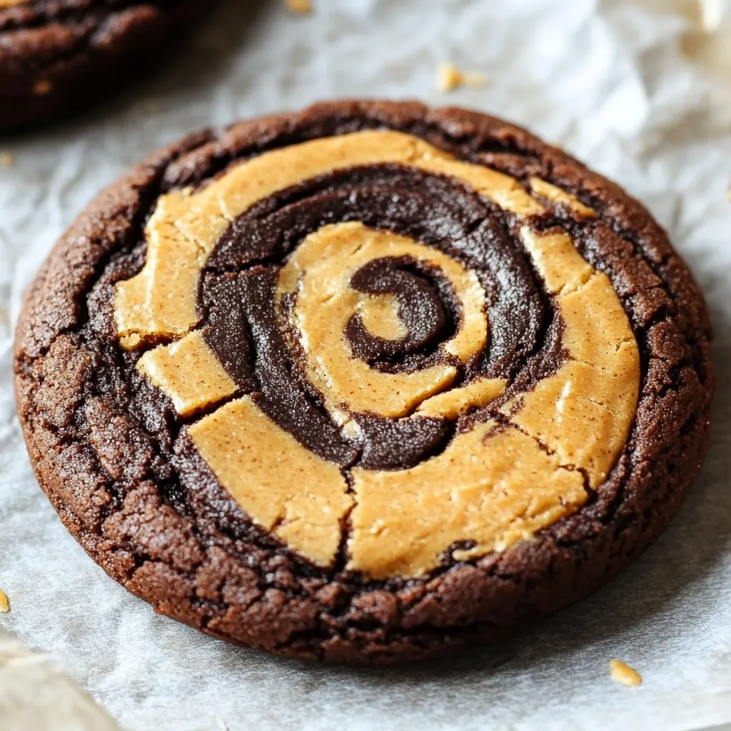 Zoom-in of swirled chocolate peanut butter cookies.