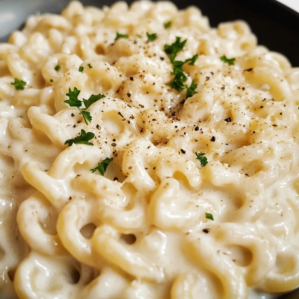 Smooth and luscious cottage cheese alfredo poured over fresh pasta.