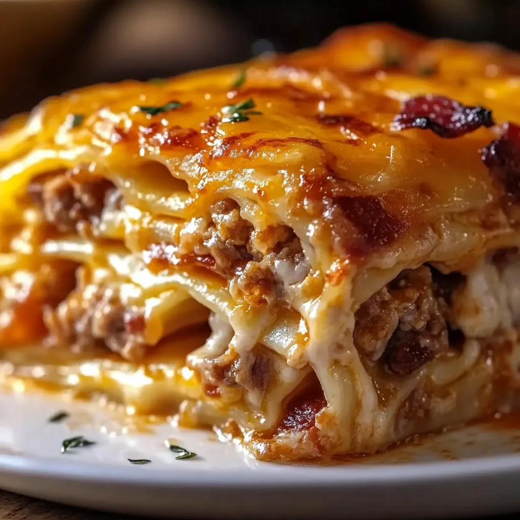 Delicious Parmesan Garlic Bacon Cheeseburger Lasagna
