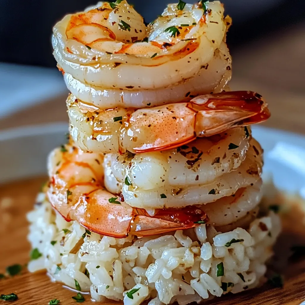 Garlic Butter Shrimp and Rice Stack