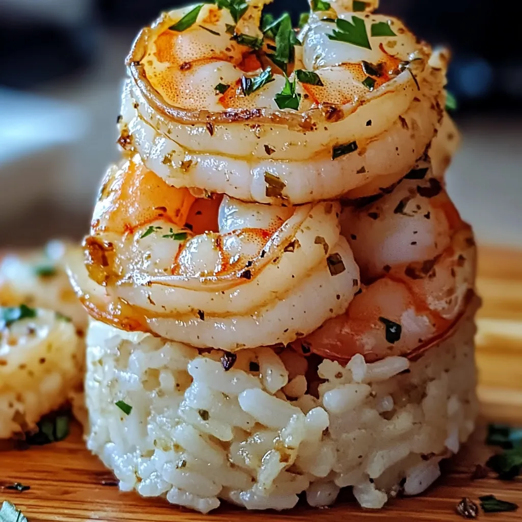 Super Simple Garlic Butter Shrimp Rice Stack