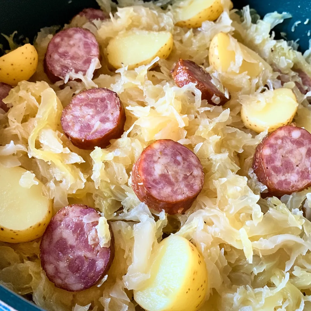 Slow cooker Polish sausage, sauerkraut and potatoes