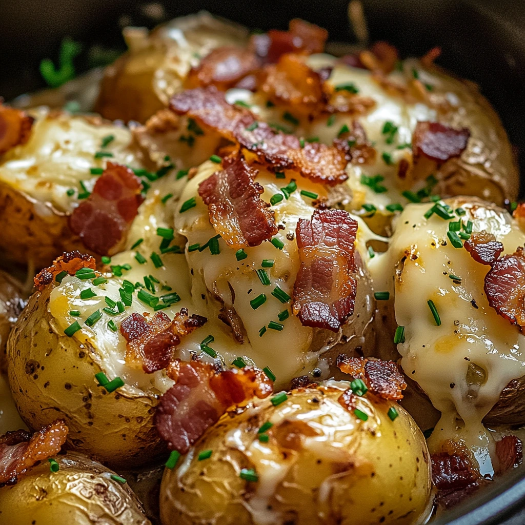 Cheesy Mud Potatoes served hot with crispy bacon and melty cheese.
