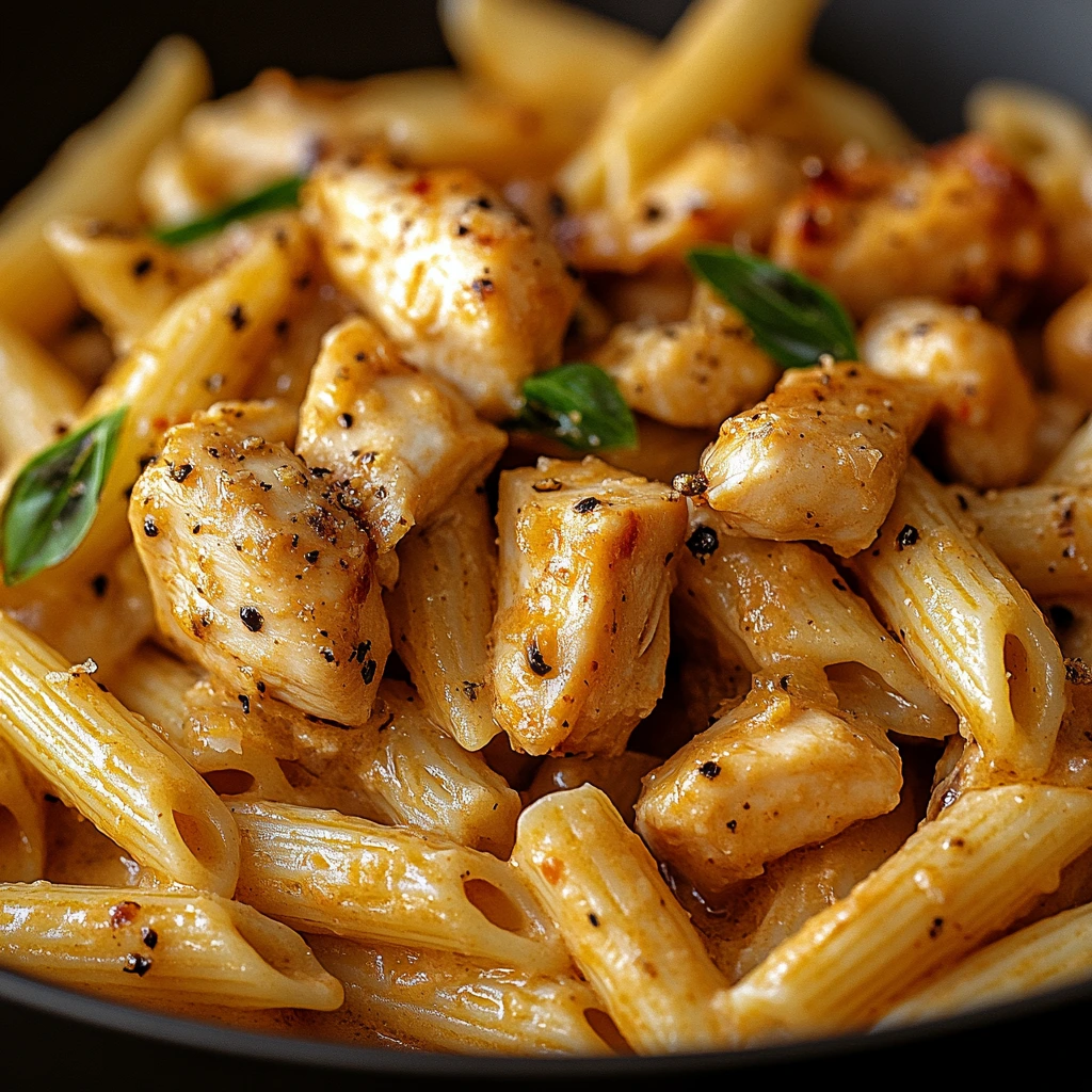 Creamy chicken pasta with sweet and spicy flavors.