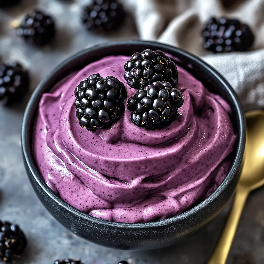 Plated blackberry mousse with fresh berries