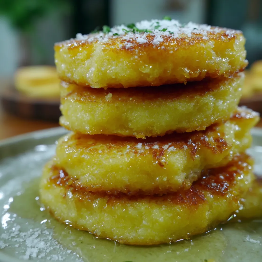 Stack of pancakes with powdered sugar.
