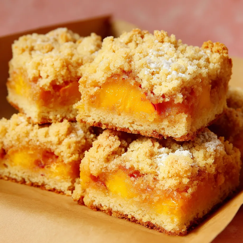 A stack of cake squares with powdered sugar on top.