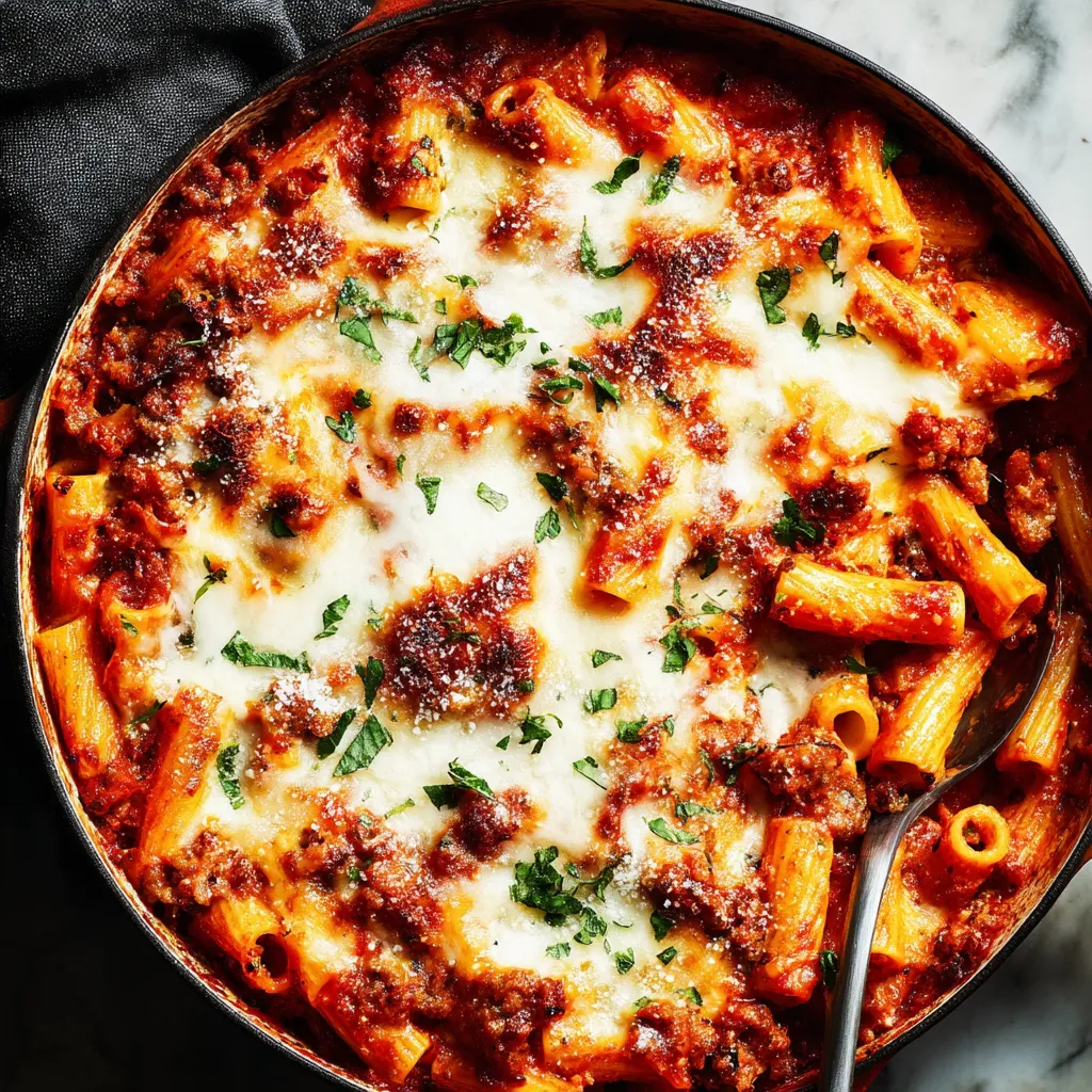 A bowl of pasta with cheese and meat.