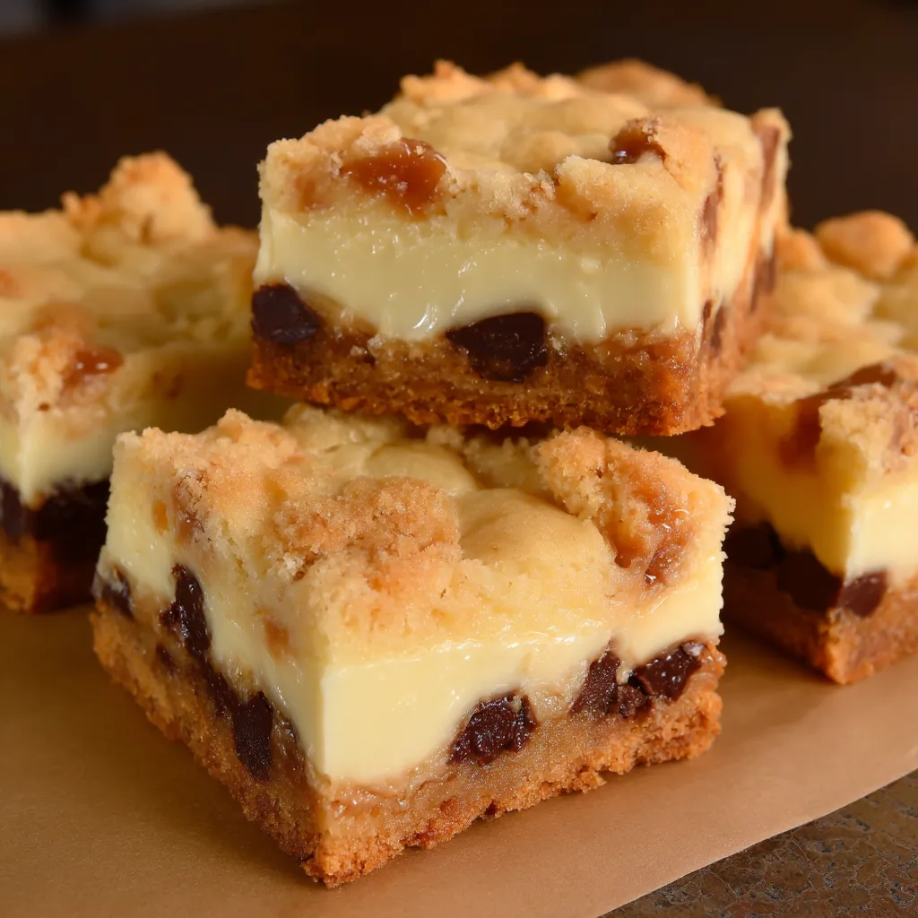 A square of cake with chocolate chips.