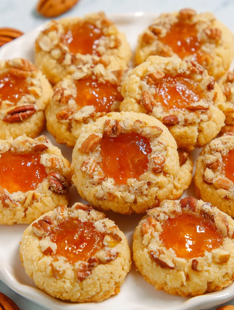 A plate of cookies with jelly in the middle.