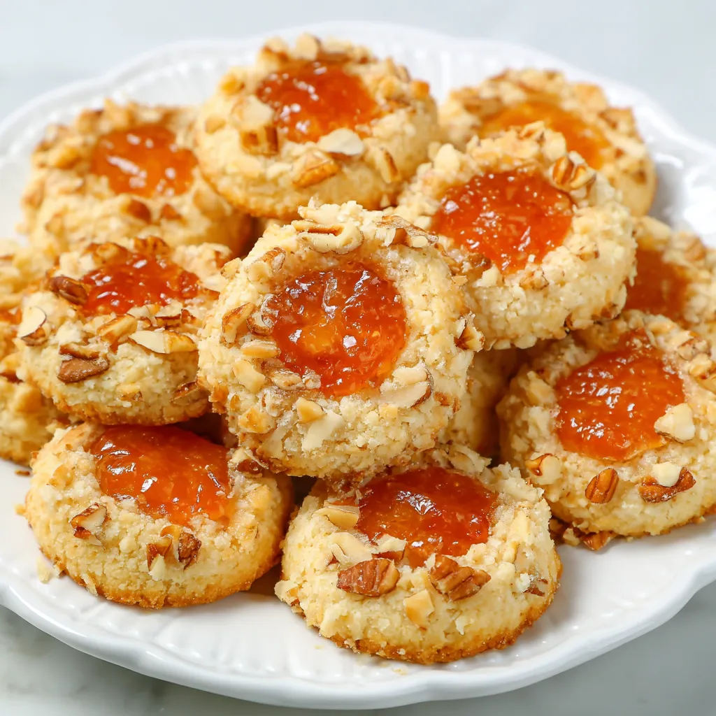 A plate of cookies with jam on top.