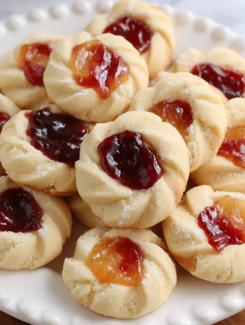 A plate of cookies with jelly.