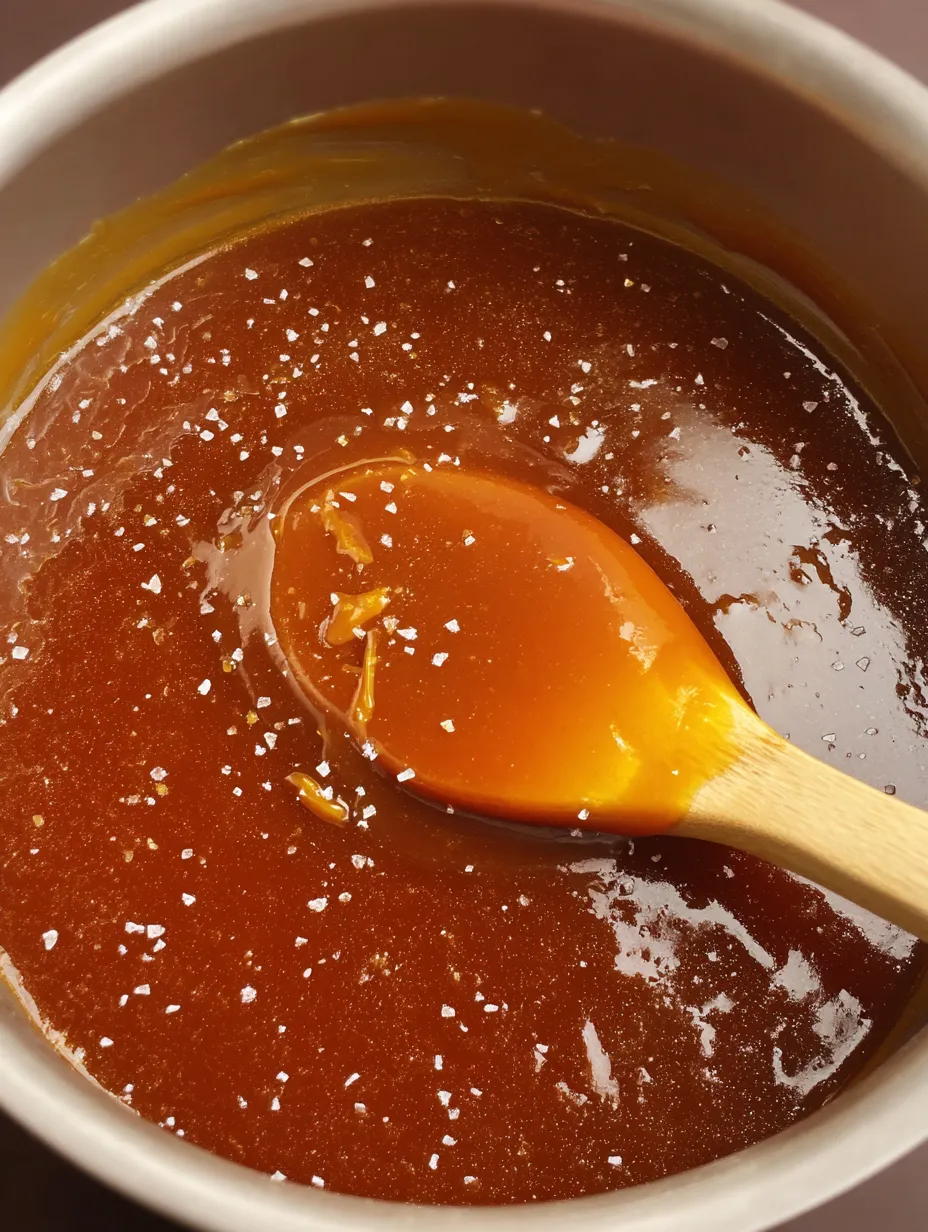 A wooden spoon in a bowl of sauce.