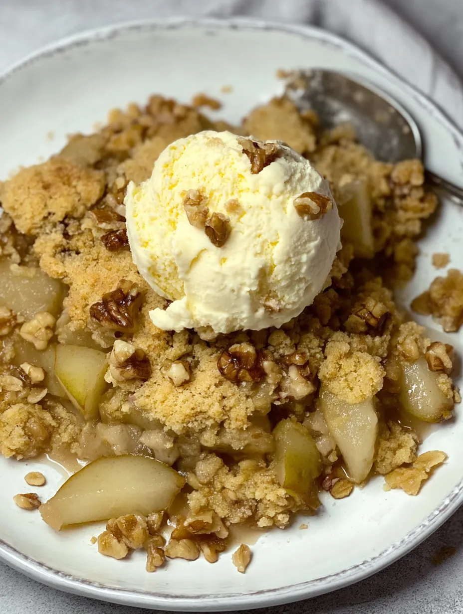 A scoop of ice cream on top of a dessert.