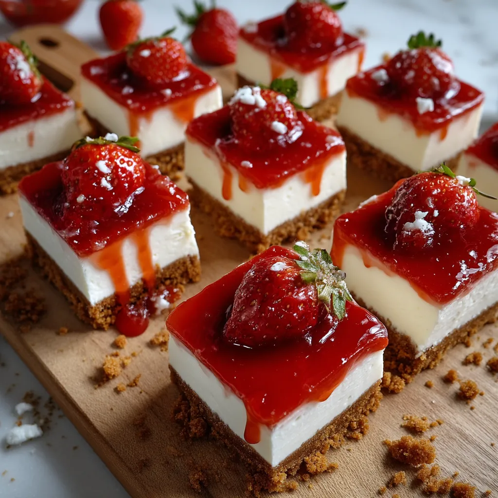 A plate of strawberry cheesecake slices.