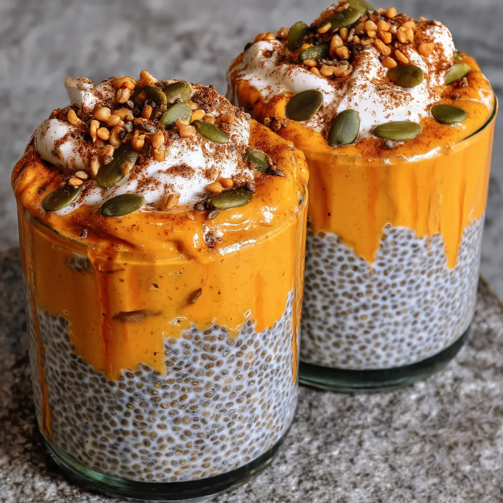 Two glasses of orange food with nuts on top.