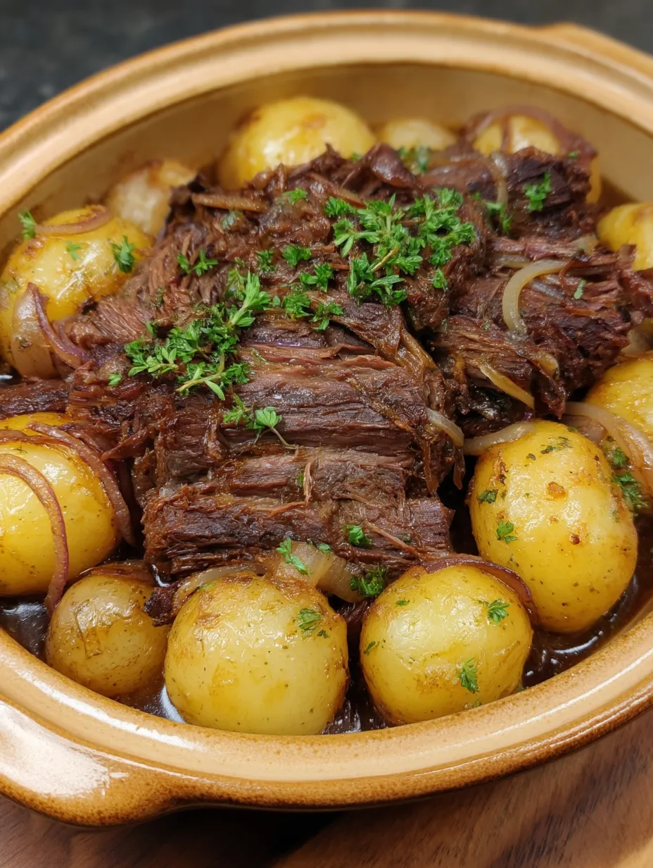 A bowl of beef and potatoes.
