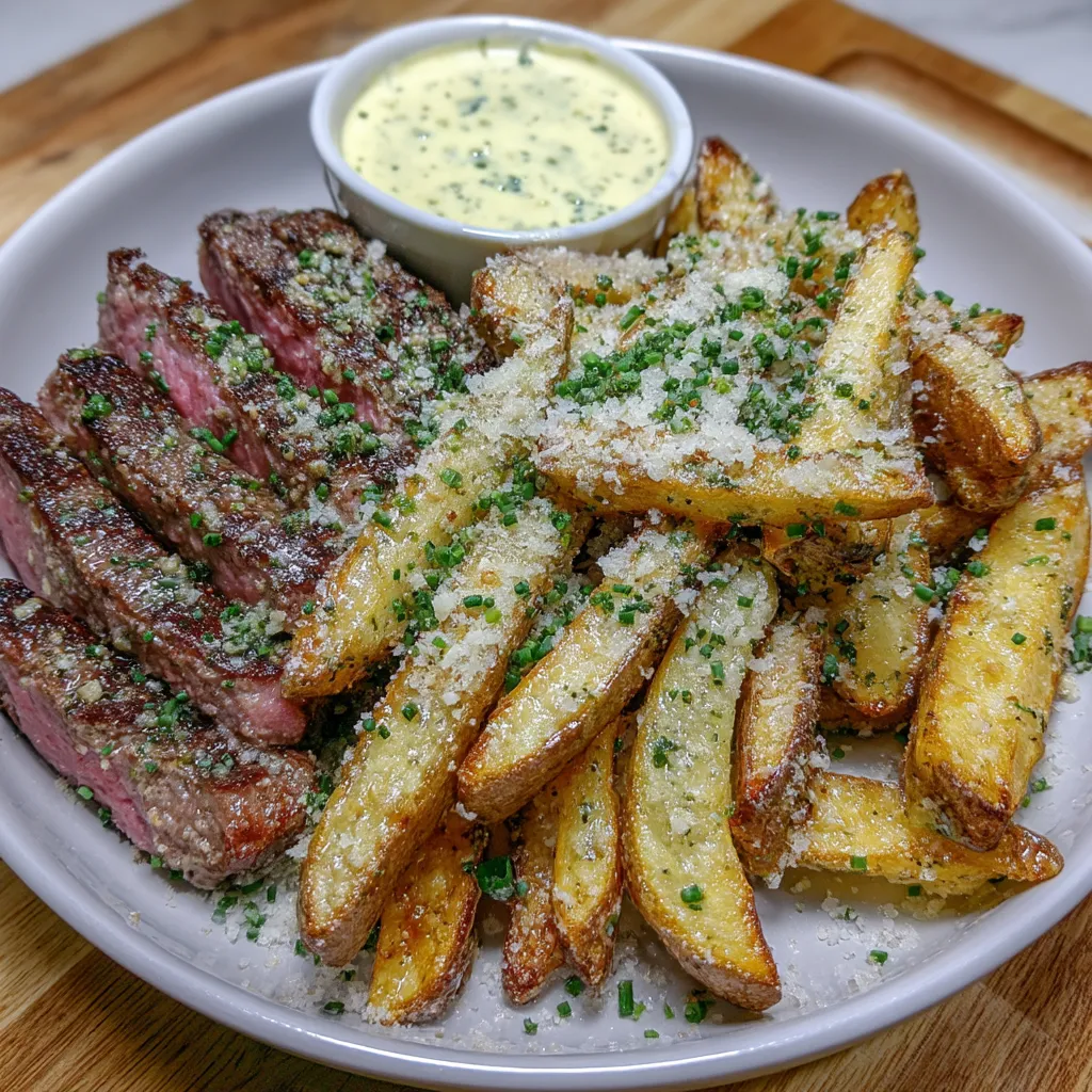 A plate of food with meat and fries.